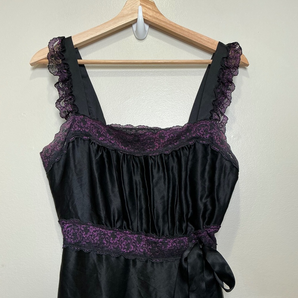VTG Betsey Johnson 100% Silk Butterfly Dress Sz 6 Black Lace Trim Y2K Fairycore - Picture 4 of 8